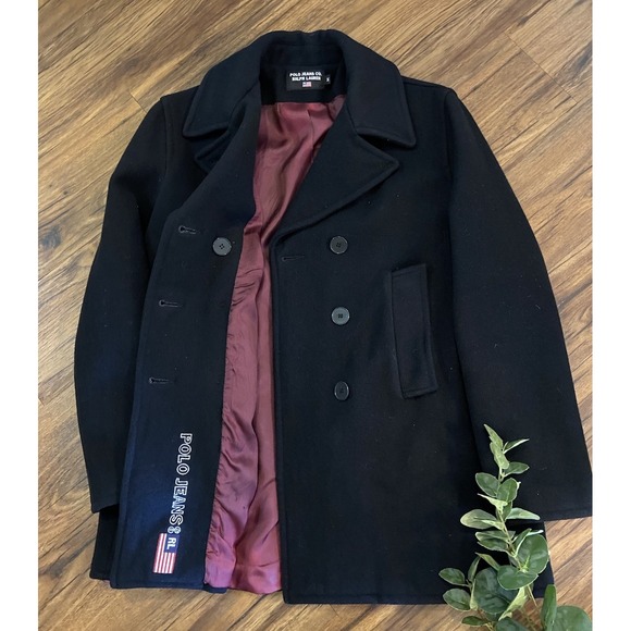 RARE Vintage Polo Ralph Lauren Jeans wool pea coat Medium Women Embroidered LOOK - Picture 1 of 12